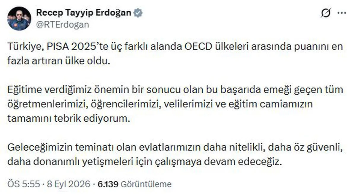 Cumhurbaşkanı Erdoğan'dan 'PISA 2025' açıklaması